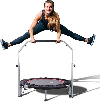 BCAN 40 Inch Foldable Mini Trampoline for Adults Including Handrail