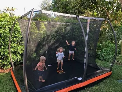 JumpPower 10x7.5 Ft Small In-Ground Rectangle Trampoline With Enclosure Net