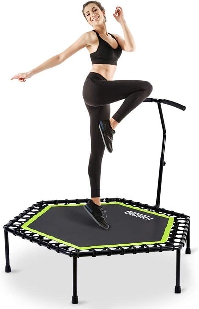 ONETWOFIT 48 Inch Silent Bungee Trampoline Rebounder With Handle