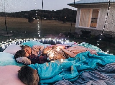 Trampoline outdoor bed sleepover